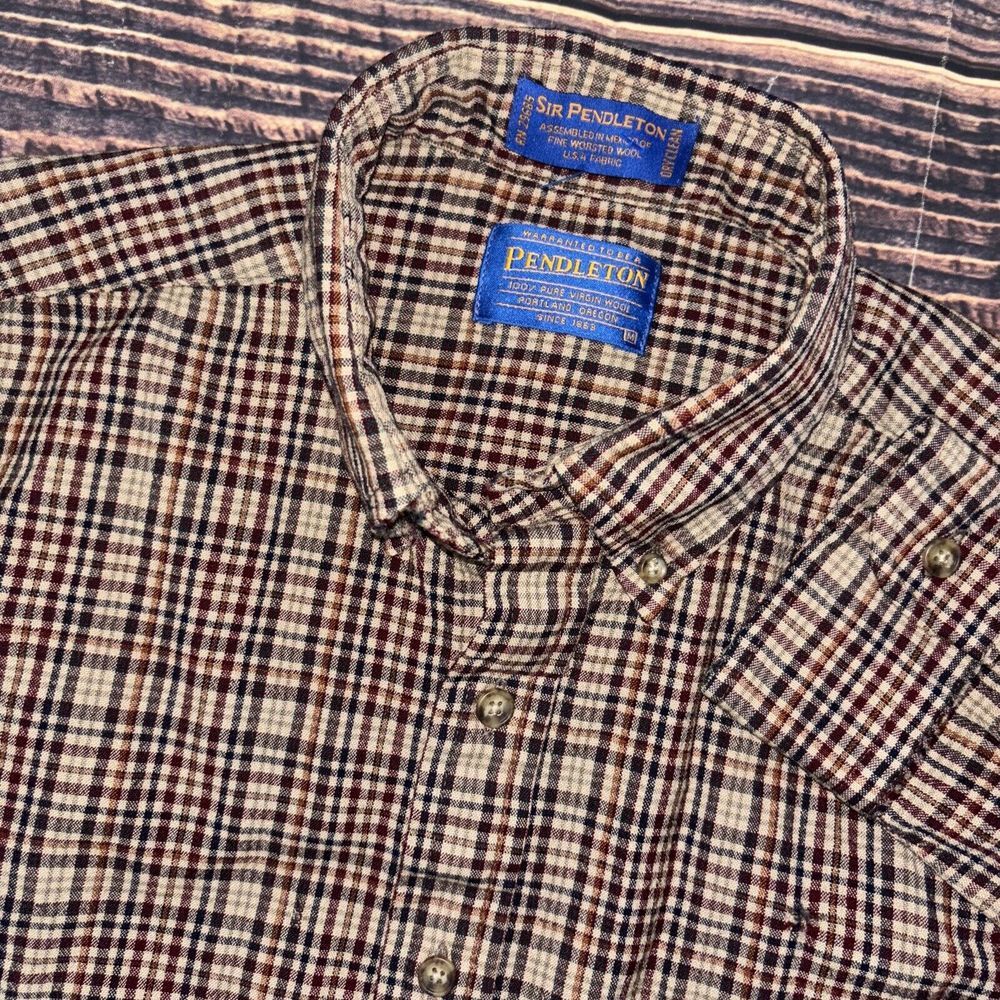 Pendleton Shirt Mens M Brown Red Sir Pendleton Virgin Wool Tartan Plaid Flaw
